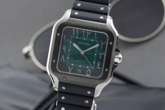 Thumbnail von Cartier Santos Green Arabic Stahl Automatik Herrenuhr Ref. WSSA0055 B&P 2024