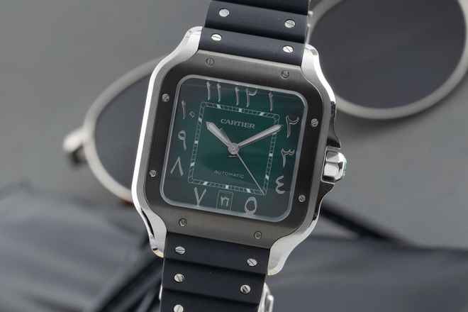  Cartier Santos Green Arabic Stahl Automatik Herrenuhr Ref. WSSA0055 B&P 2024  