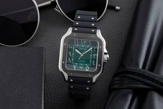 Thumbnail von Cartier Santos Green Arabic Stahl Automatik Herrenuhr Ref. WSSA0055 B&P 2024