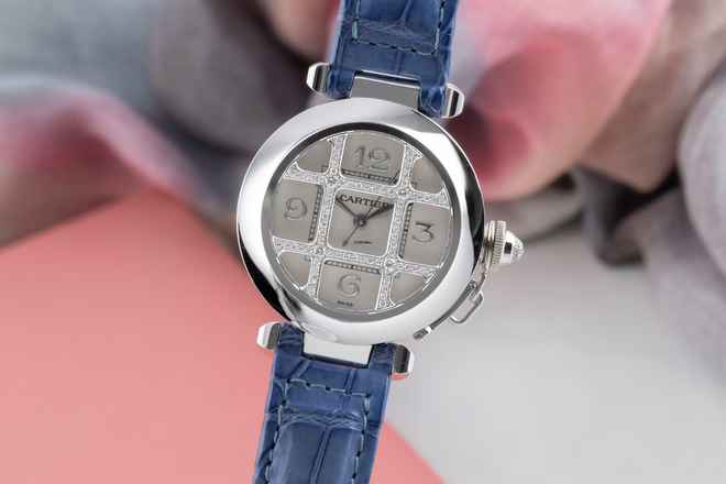  Cartier Pasha 18K Weissgold Diamanten Automatik Damenuhr Ref. WJ101456 Papiere  