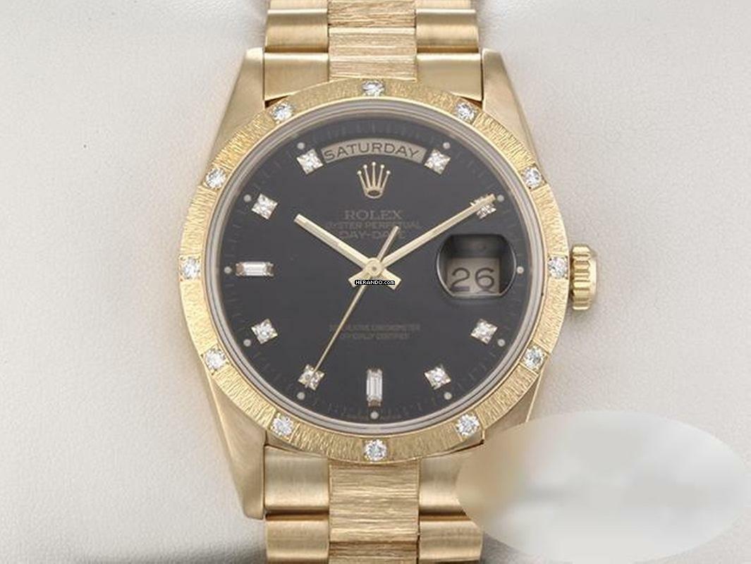 Rolex Day-Date 36 36mm 18308 Gelbgold 750 Diamanten Automatik 18kt Yellow Gold Black Dial </h1>