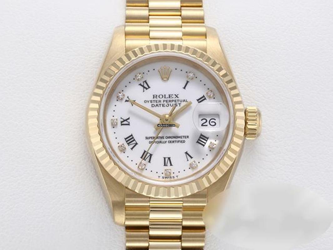 Rolex Lady-Datejust Gelbgold 750 Diamanten Automatik 18kt Yellow Gold Damen President-band Chronometer Oyster White Dial </h1>
