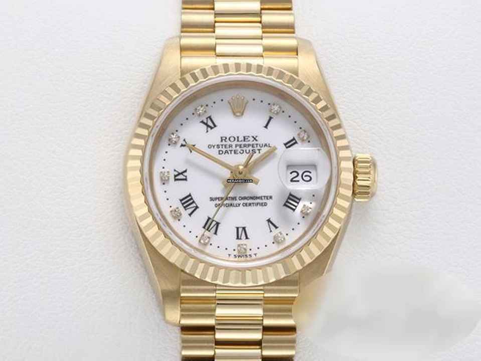  Rolex Lady-Datejust Gelbgold 750 Diamanten Automatik 18kt Yellow Gold Damen President-band Chronometer Oyster White Dial </h1> 