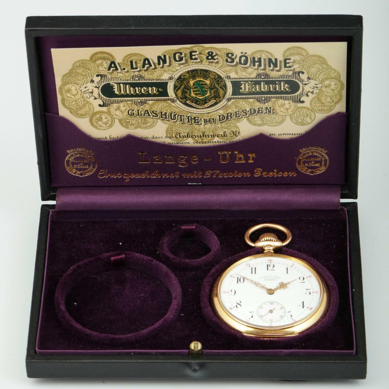 Thumbnail von A. Lange & Söhne Grosse Lange 1 18k Gold Qualität 1A Taschenuhr mit Zertifikat u. Etui 1890 Grosses kal. 45 Werk Gewicht 109g. </h1>