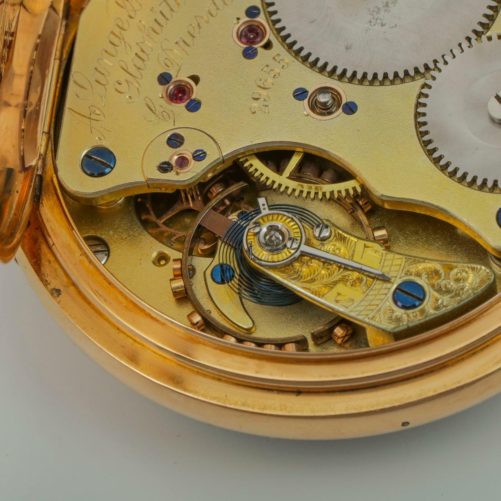 Thumbnail von A. Lange & Söhne Grosse Lange 1 18k Gold Qualität 1A Taschenuhr mit Zertifikat u. Etui 1890 Grosses kal. 45 Werk Gewicht 109g. </h1>