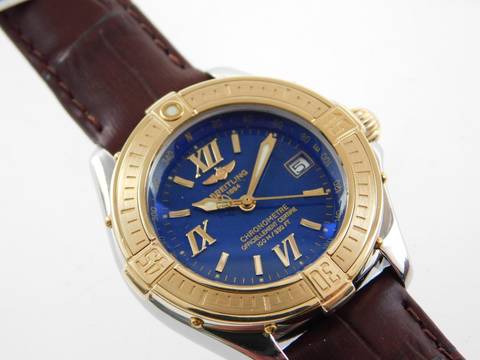  Breitling Cockpit B-Class / Cockpit Lady Goldlünette und neuem Lederband im TOP Zustand 31 mm seltenes blaues Zifferblatt 