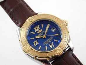 Thumbnail von Breitling Cockpit Lady B-Class / Cockpit Lady Goldlünette und neuem Lederband im TOP Zustand 31 mm seltenes blaues Zifferblatt </h1>
