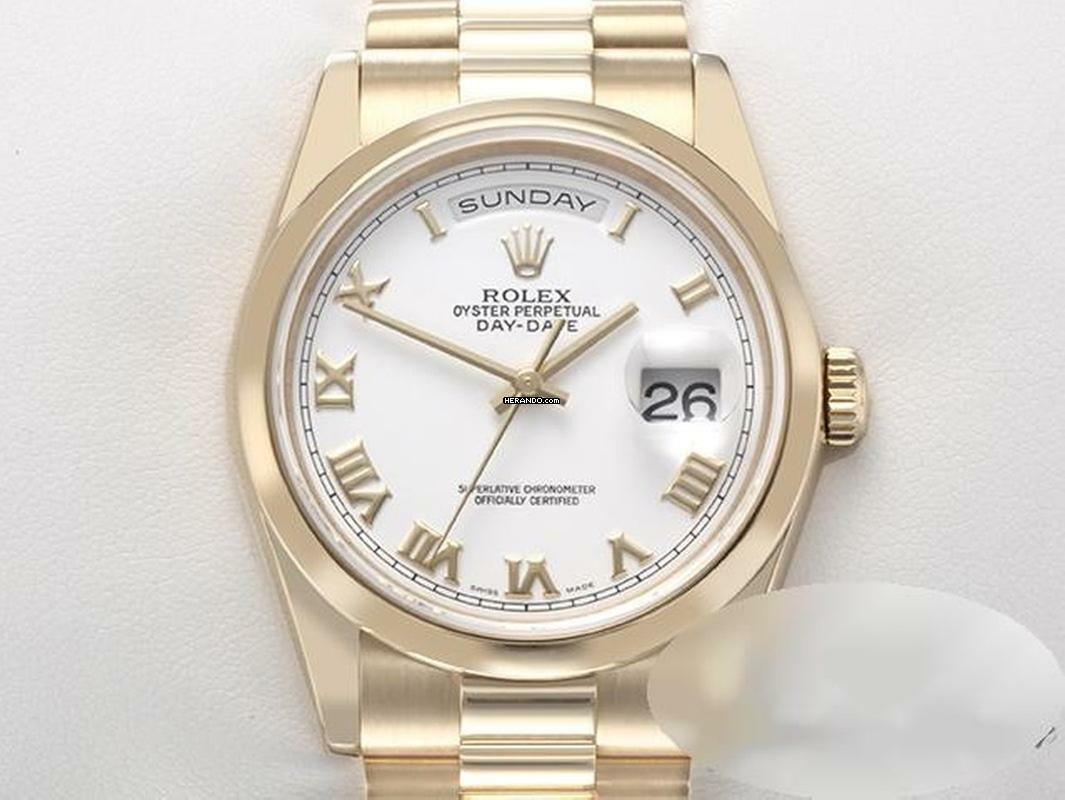 Rolex Day-Date 36 36mm 118208 2001/02 Gelbgold 750 Automatik 18kt Yellow Gold Damen Herren President-band Chronometer Oyster White Dial