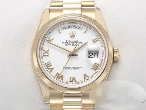  Rolex Day-Date 36 36mm 118208 2001/02 Gelbgold 750 Automatik 18kt Yellow Gold Damen Herren President-band Chronometer Oyster White Dial  