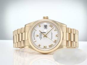 Thumbnail von Rolex Day-Date 36 36mm 118208 2001/02 Gelbgold 750 Automatik 18kt Yellow Gold Damen Herren President-band Chronometer Oyster White Dial