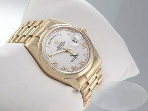 Thumbnail von Rolex Day-Date 36 36mm 118208 2001/02 Gelbgold 750 Automatik 18kt Yellow Gold Damen Herren President-band Chronometer Oyster White Dial