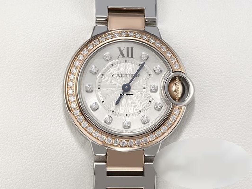 Cartier Ballon Bleu 28mm Edelstahl Rosegold 750 Diamanten W3bb0009 Stahl Gold