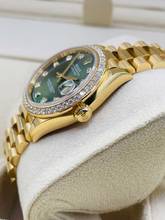 Thumbnail von Rolex Datejust 31 President Yellowg. BOX & PAPERS NEW 2024 Green Dial Orig. Diamond Setting