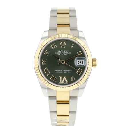  Rolex Lady-Datejust 31 Steel Gold Fluted Green Roman Diamond Dial  