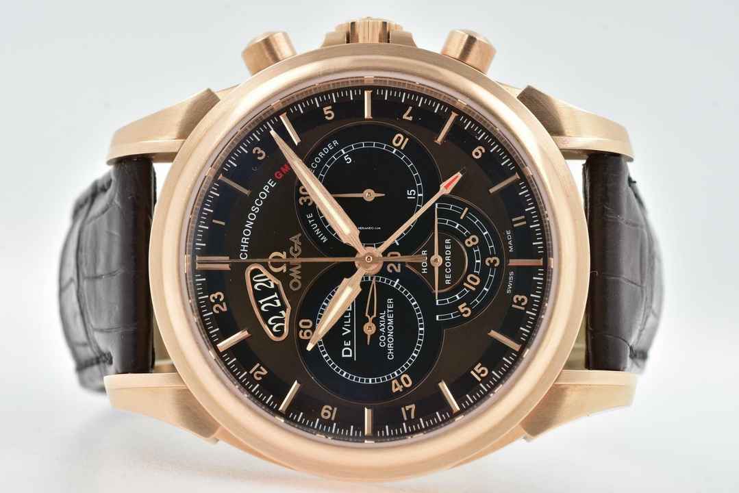  Omega De Ville Co-Axial GMT Chronograph 18k Rose Gold 42253445213001 </h1> 
