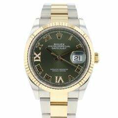 Rolex Datejust 36 Steel / Gold Oyster Fluted Green Roman Diamond Dial