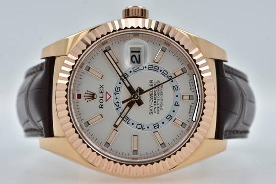  Rolex Sky-Dweller 326135 18k Rose Gold White Dial Full Set 