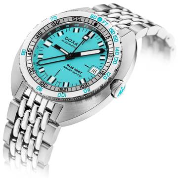  Doxa Sub 250T GMT Aquamarine Stahl 40 42,9 mm ZB türkis mit Stahlarmband Ref. 855.10.241.10 Full Set 