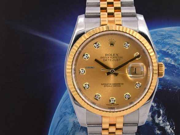  Rolex Datejust 36 116233 Gold Dial With Big Diamonds - Full Set 36mm  