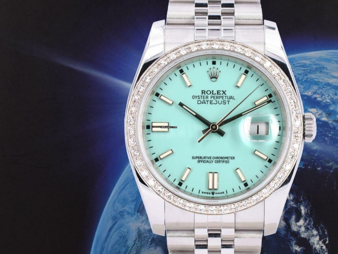 Rolex Datejust Turquoise Dial With After Diamonds Bezel - Full Set 36mm