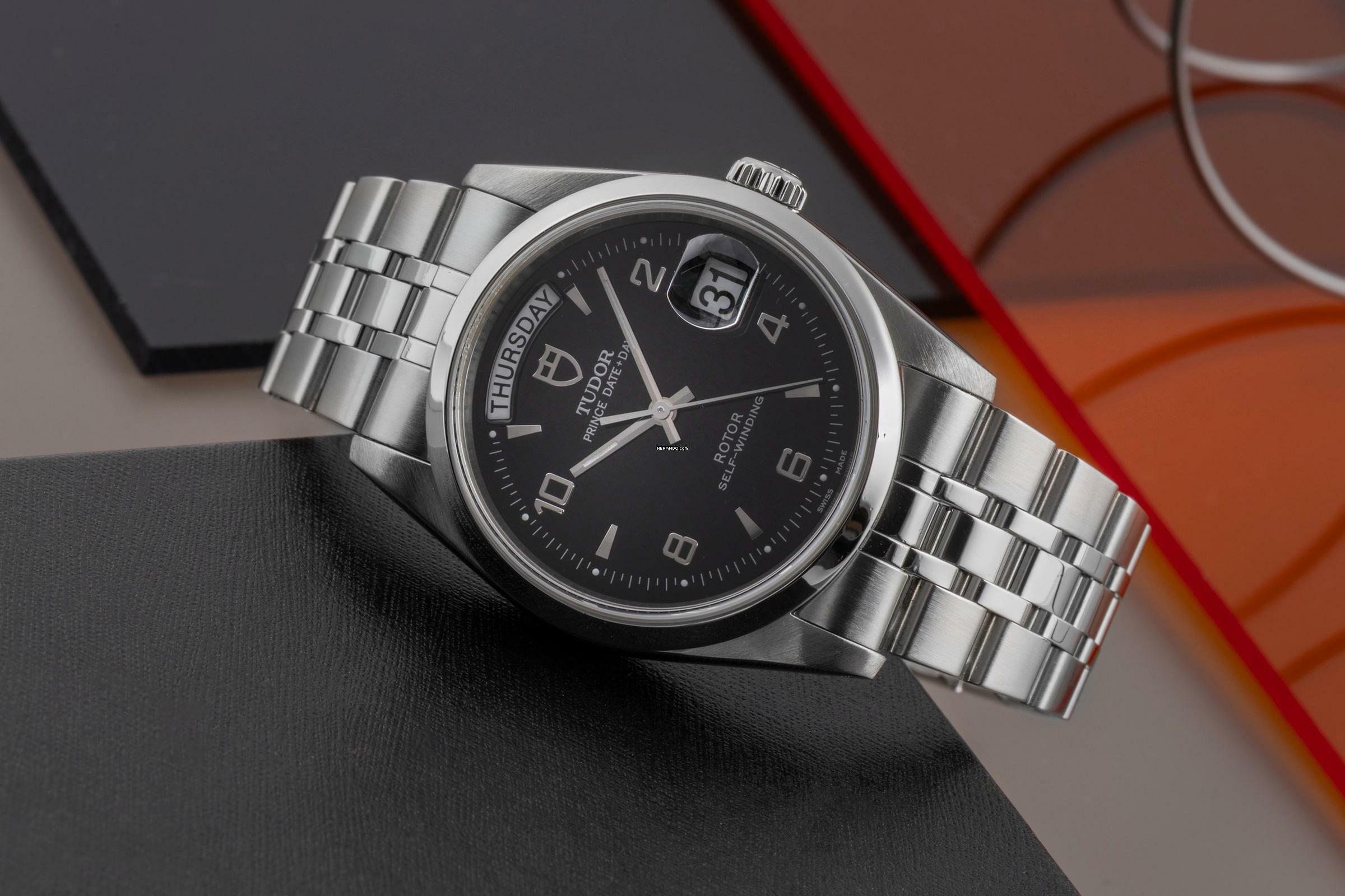 Tudor Prince Date Day Black Dial Edelstahl Automatik Herrenuhr Ref. 76200