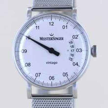  Meistersinger Vintago Date Stahl 38mm Weiß Einzeiger Neu B+P Dresswatch  