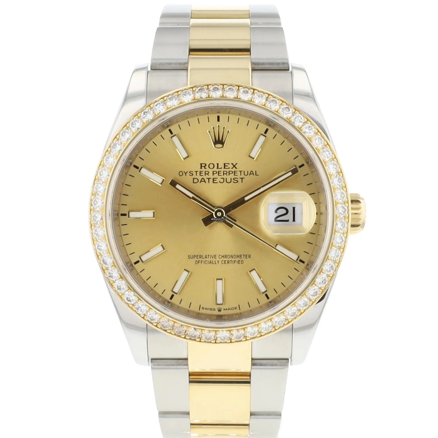Rolex Datejust 36 Steel Gold Jubilee Champagne Factory Diamond Bezel
