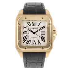 Thumbnail von Cartier Santos 100 MM Rose Gold Silver Dial