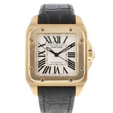  Cartier Santos 100 MM Rose Gold Silver Dial 