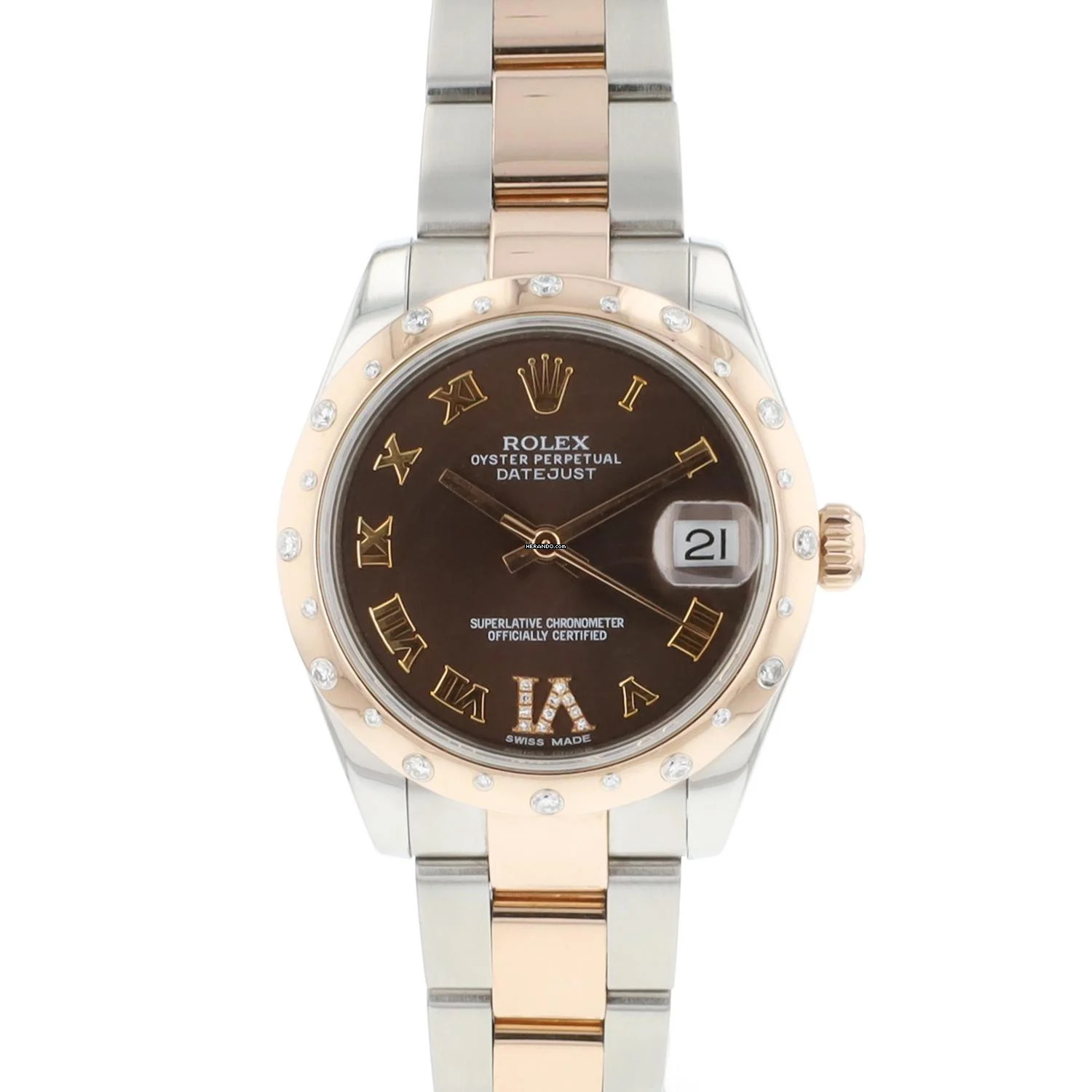  Rolex Datejust 31 Steel Everose Choco Roman Diamond Dial 