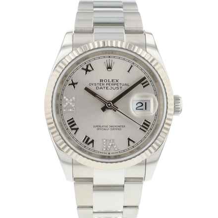  Rolex Datejust 36 Fluted Oyster Silver Diamond Roman Dial  