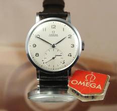 Thumbnail von Omega Mint/NOS Chronometer 2366 in steel with tag & rare dial from the 40's Chronometre