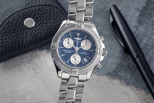  Breitling Colt Chronograph Edelstahl Quarz Herrenuhr Ref. A73350-021 B&P 2005  