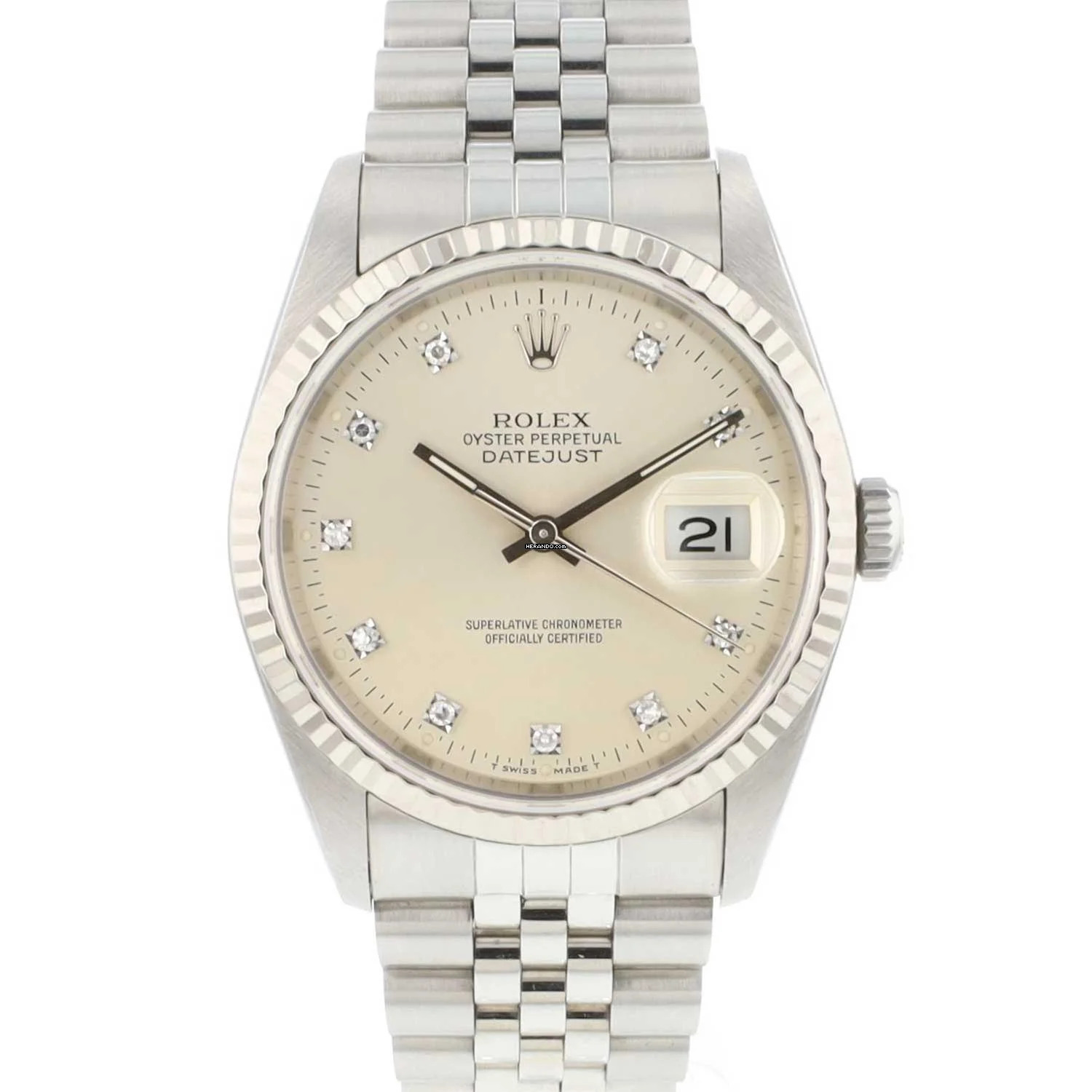 Rolex Datejust 36 Jubilee Fluted Silver Diamond Dial