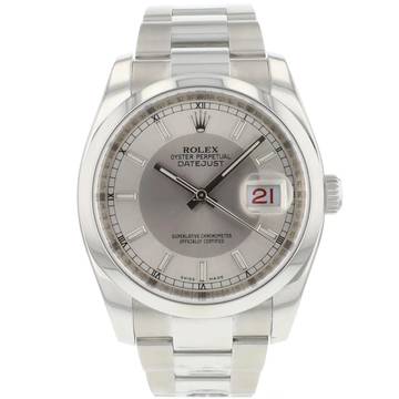  Rolex Datejust 36 Smooth Oyster Silver Tuxedo Dial Roulette Date  