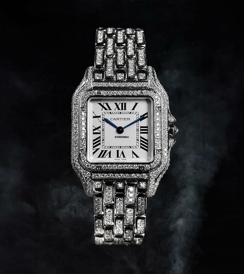  Cartier Panthère Steel 27mm size,Nice condition Quarz Diamonds After Market Iced Out Box+Papers Open date with papers 