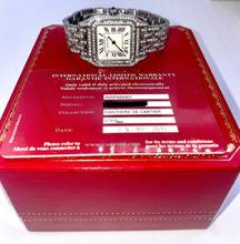 Thumbnail von Cartier Panthère Steel 27mm size,Nice condition Quarz Diamonds After Market Iced Out Box+Papers Open date with papers