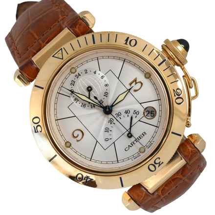  Cartier Pasha Power Reserve GMT 38MM gold 18KT 2003 Full Set TOP Condition 