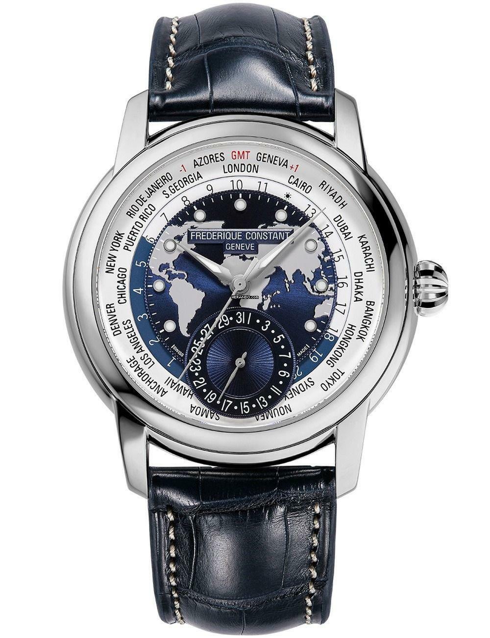  Frederique Constant FC-718NWWM4H6 Herrenuhr Classic Worldtimer Automatik 42mm 5ATM 