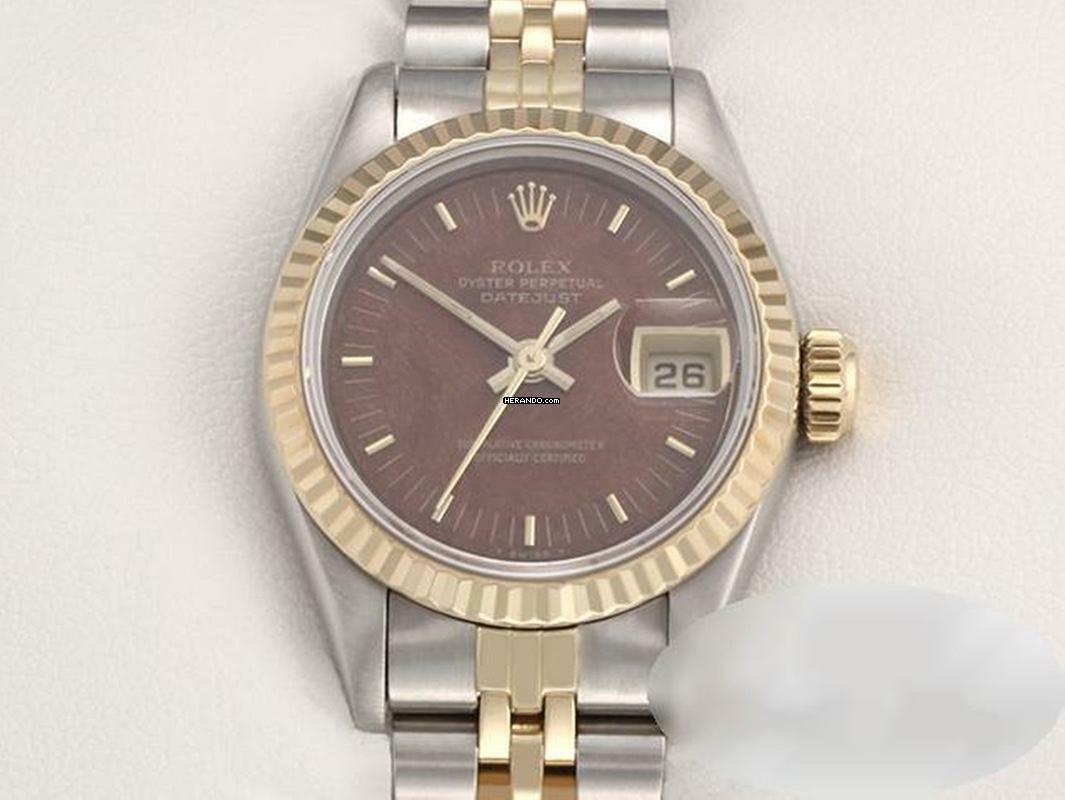 Rolex Lady-Datejust Edelstahl Gelbgold 750 Holz-zifferblatt Automatik Gold Stahl Damen Wood Dial Stainless Steel 18kt Yellow Gold Jubilé-band Chronometer Oyster 