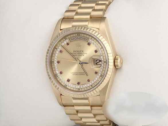  Rolex Day-Date 36 36mm 18238 1999 Gelbgold 750 Diamanten Rubine Automatik 18kt Yellow Gold President-band Chronometer Oyster  