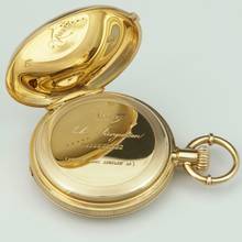 Thumbnail von Jules Jürgensen 150g schwere 20''' 18k Gelb Gold Anker-Chronometer Taschenuhr 1867 mit Jürgensens patentierter Bügel-Zeigerstellung