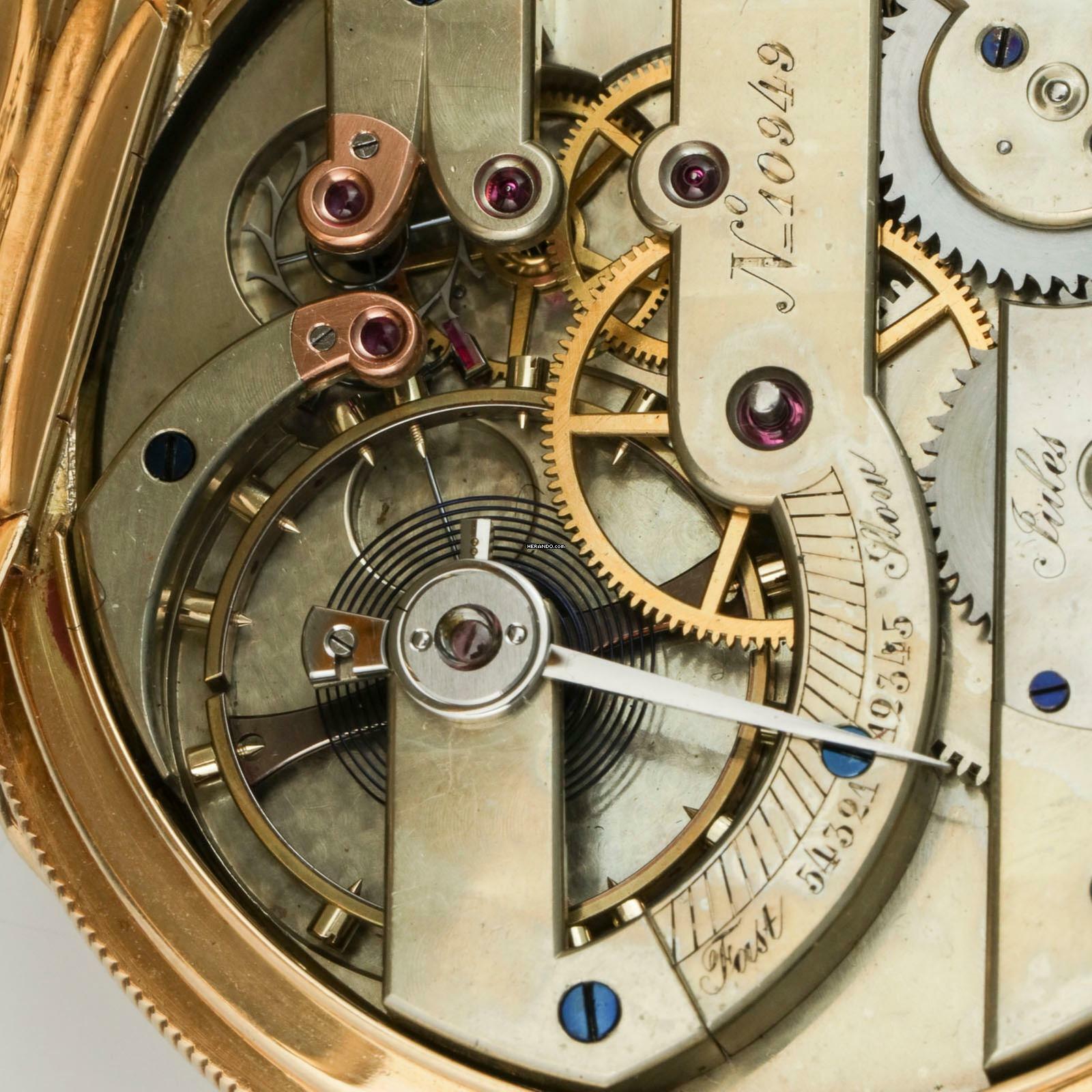 Thumbnail von Jules Jürgensen 150g schwere 20''' 18k Gelb Gold Anker-Chronometer Taschenuhr 1867 mit Jürgensens patentierter Bügel-Zeigerstellung