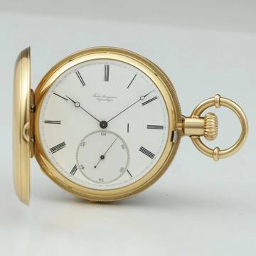  Jules Jürgensen 150g schwere 20''' 18k Gelb Gold Anker-Chronometer Taschenuhr 1867 mit Jürgensens patentierter Bügel-Zeigerstellung 