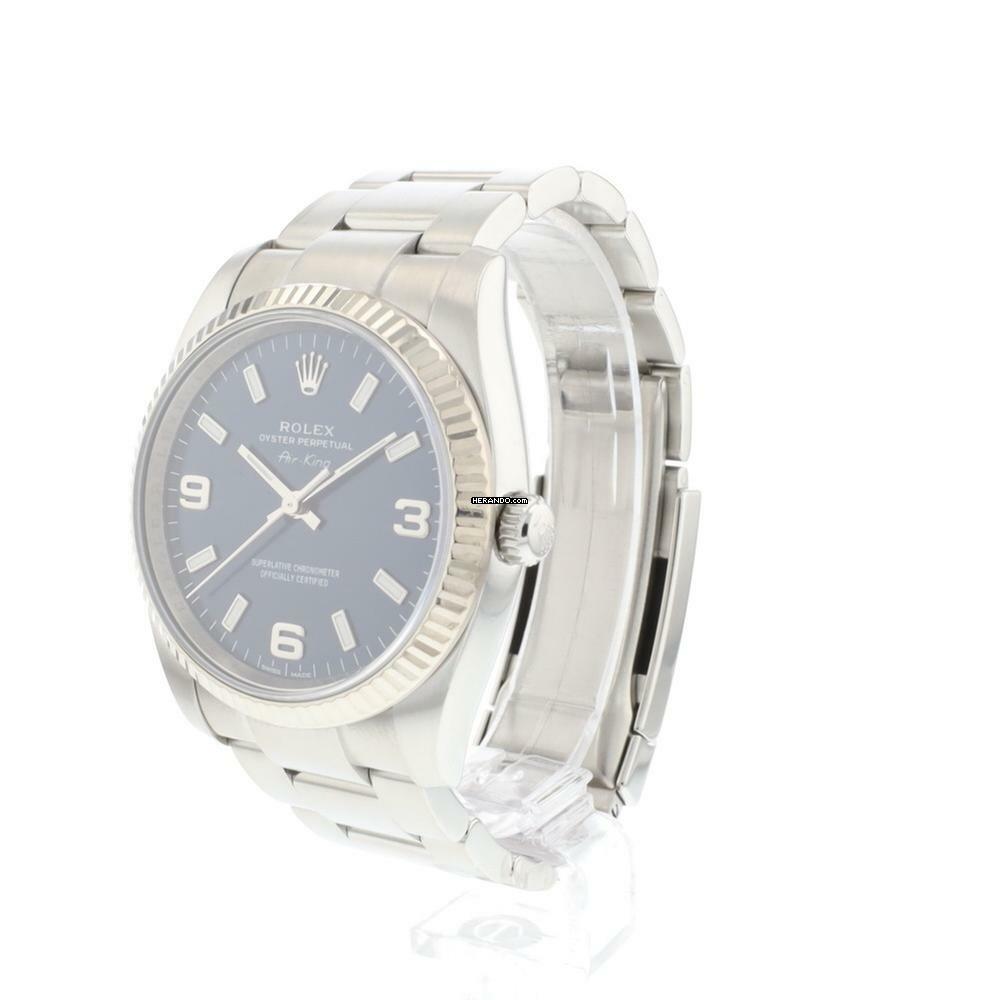  Rolex Air King 34 Blue Dial Fluted  