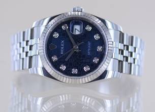Thumbnail von Rolex Datejust 36 blue 36mm Diamond Laser Dial Jubiléband fluted Whitegold B+P