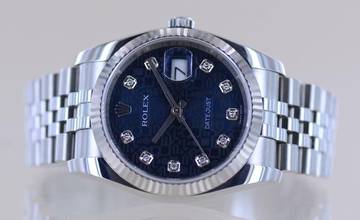 Thumbnail von Rolex Datejust 36 blue 36mm Diamond Laser Dial Jubiléband fluted Whitegold B+P