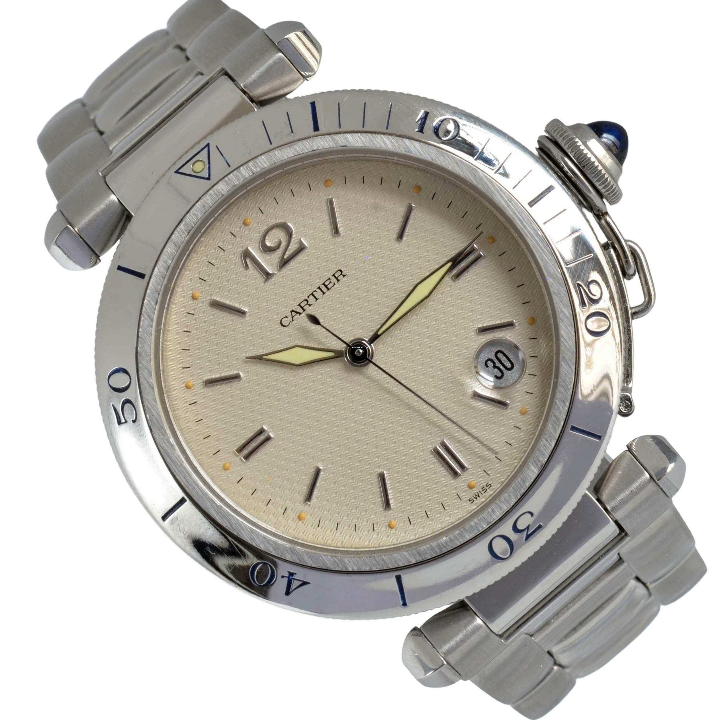  Cartier Pasha Classic Date 38MM Ivory waffle dial Automatic 