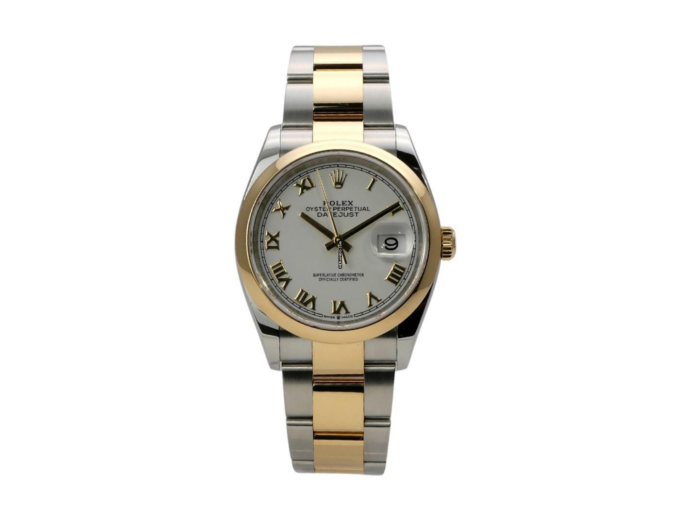 Rolex Datejust 36 Edelstahl Gelbgold 126203 Weiß Römisch