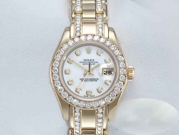  Rolex Lady-Datejust Pearlmaster 29mm Gelbgold 750 Diamanten Brillanten Automatik Lady 18kt Yellow Gold White Dial  